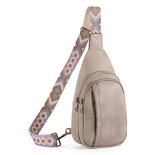 CLUCI Sling Bag Crossbody Bag for Woman Leather Cross Body Bag Sling Backpack CrossBody Backpack Casual Daypack for Travel Hiking Grey - Image 1