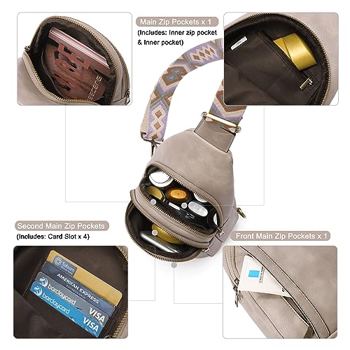CLUCI Sling Bag Crossbody Bag for Woman Leather Cross Body Bag Sling Backpack CrossBody Backpack Casual Daypack for Travel Hiking Grey - Image 3