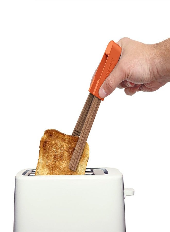 Prepara Toaster Tongs, 8 Inch, Wood/Orange - Image 2