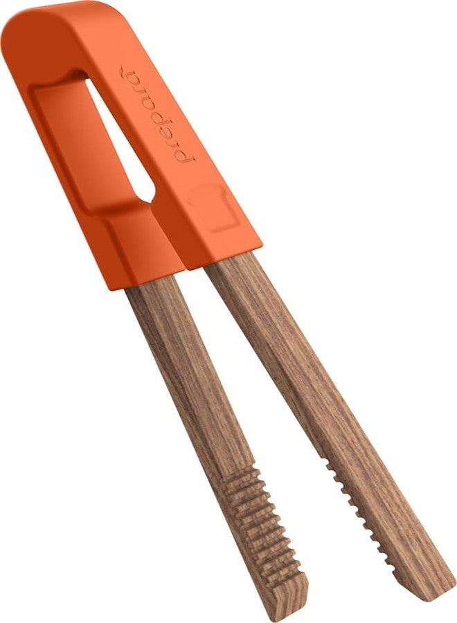 Prepara Toaster Tongs, 8 Inch, Wood/Orange - Image 1