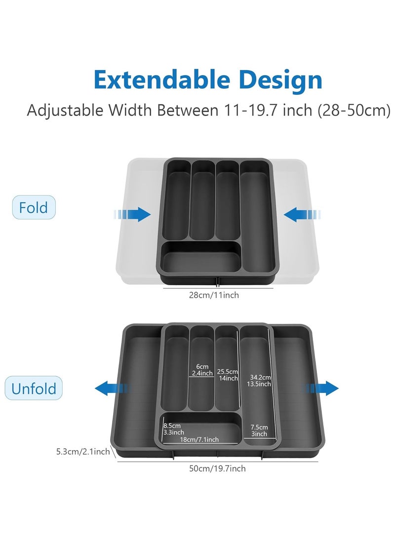 Silverware Drawer Organizer, Expandable Utensil Tray for Kitchen Drawer Organizer, Cutlery and Flatware Holder for Forks, Knives, Adjustable Plastic Kitchen Organizers Storage Solution(Black)  - Image 2
