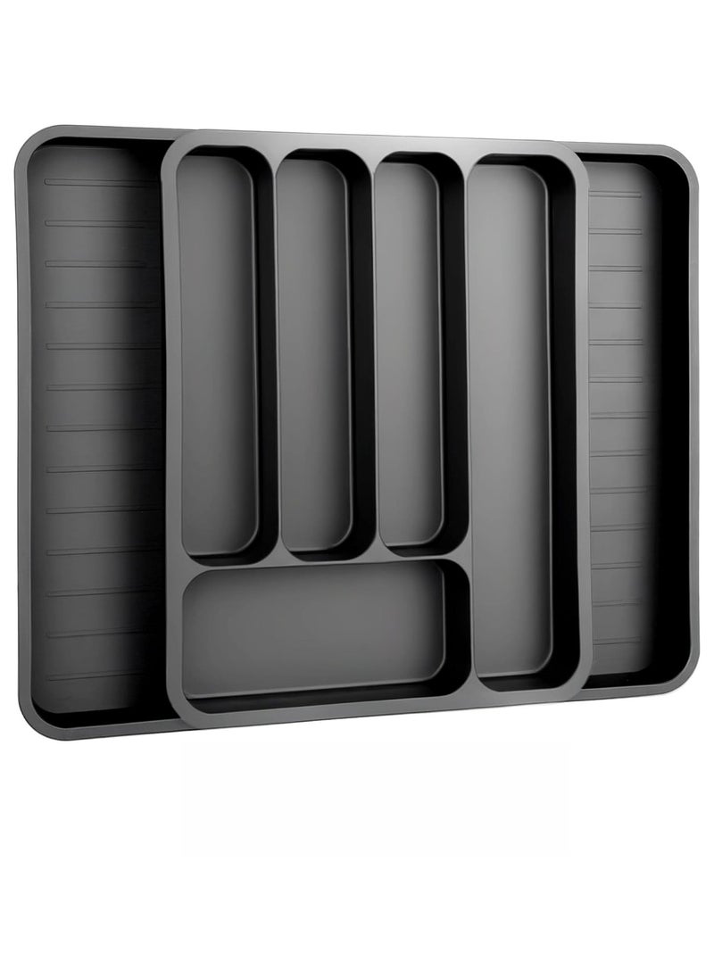 Silverware Drawer Organizer, Expandable Utensil Tray for Kitchen Drawer Organizer, Cutlery and Flatware Holder for Forks, Knives, Adjustable Plastic Kitchen Organizers Storage Solution(Black)  - Image 5