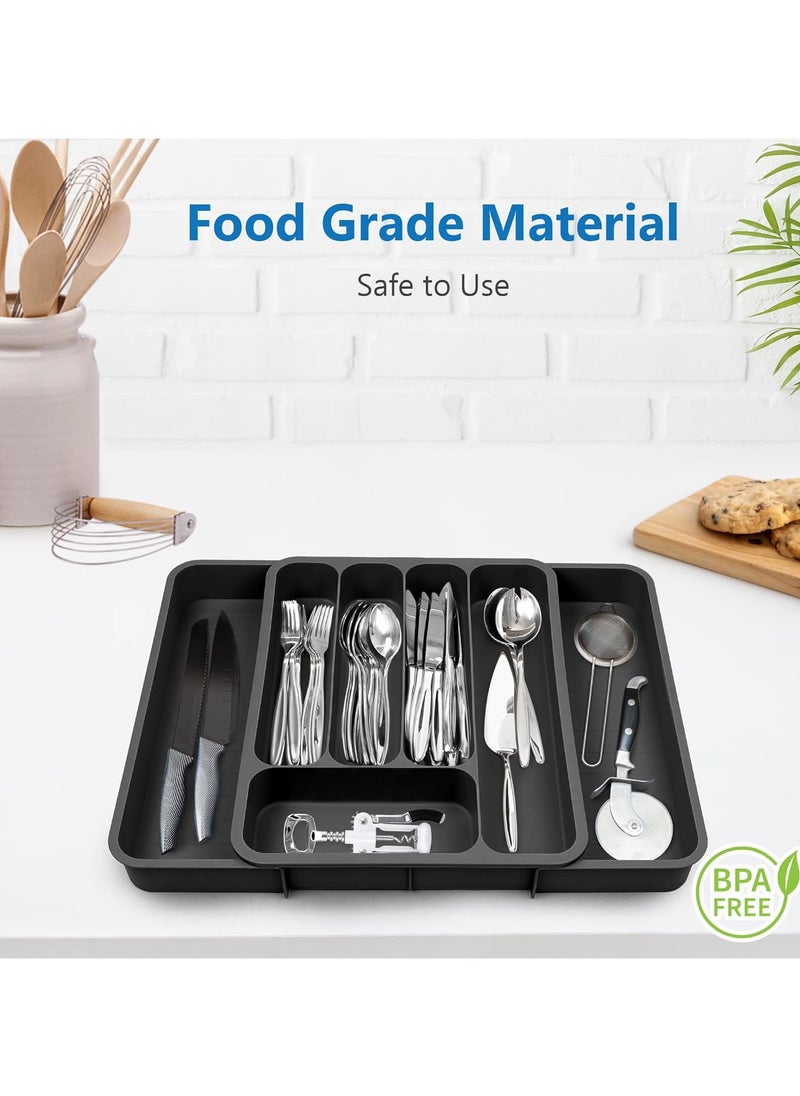 Silverware Drawer Organizer, Expandable Utensil Tray for Kitchen Drawer Organizer, Cutlery and Flatware Holder for Forks, Knives, Adjustable Plastic Kitchen Organizers Storage Solution(Black)  - Image 4