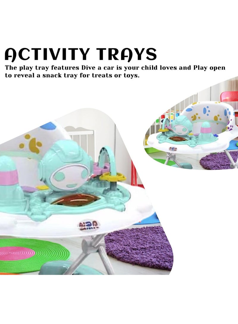 Music and Light Baby Walker Foldable Height Adjustable Baby Walker with Wheels Infant Walker Anti-Fall Baby Walker for 6-18 Months Boys and Girls (Green) - Image 2