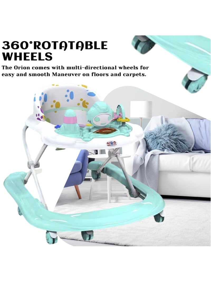 Music and Light Baby Walker Foldable Height Adjustable Baby Walker with Wheels Infant Walker Anti-Fall Baby Walker for 6-18 Months Boys and Girls (Green) - Image 3