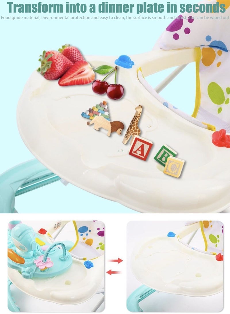 Music and Light Baby Walker Foldable Height Adjustable Baby Walker with Wheels Infant Walker Anti-Fall Baby Walker for 6-18 Months Boys and Girls (Green) - Image 4