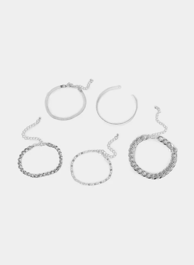 Styli  Pack of 5 - Silver Tone Link Bracelets for Women | Best Price UAE