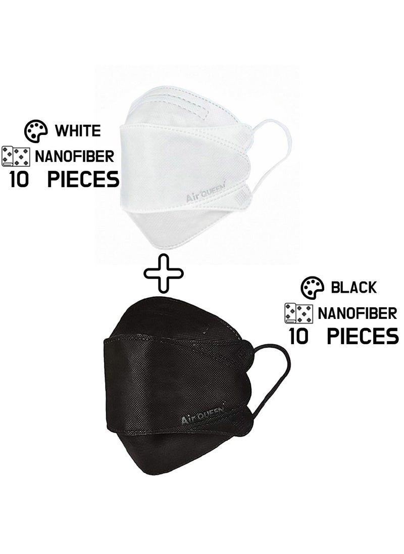Air QUEEN Pack Of 20 Pieces Nanofiber Filter Face Mask For Adults Face Mask Black And White  - Image 1