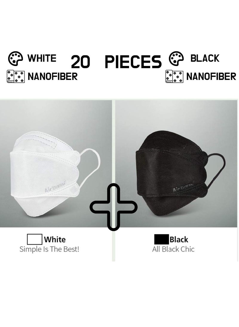 Air QUEEN Pack Of 20 Pieces Nanofiber Filter Face Mask For Adults Face Mask Black And White  - Image 2