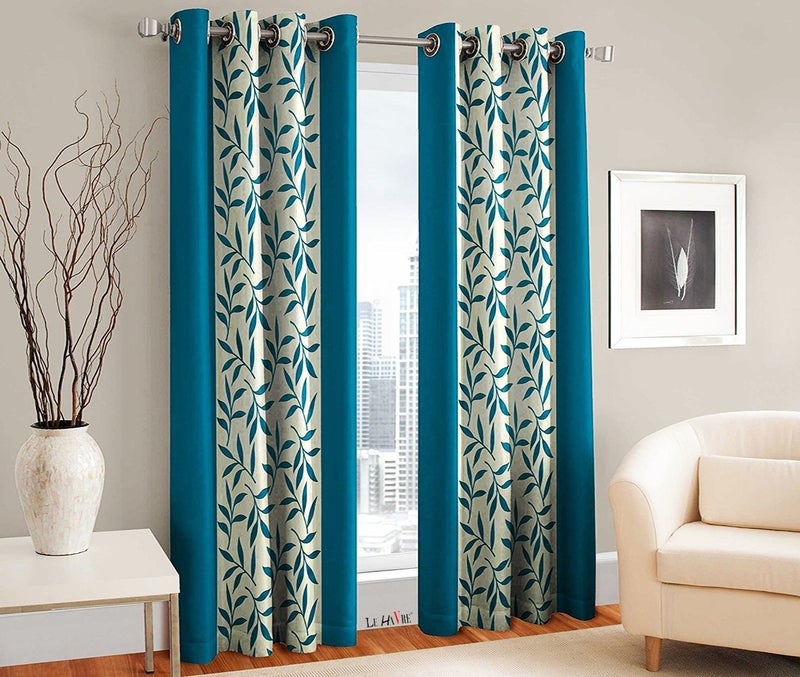 Milan Polyresin Floral Window Curtain, Long Window 6 Feet, Light Blue, Pack of 2 - Image 1