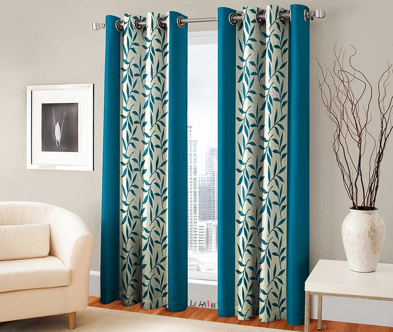 Milan Polyresin Floral Window Curtain, Long Window 6 Feet, Light Blue, Pack of 2 - Image 2