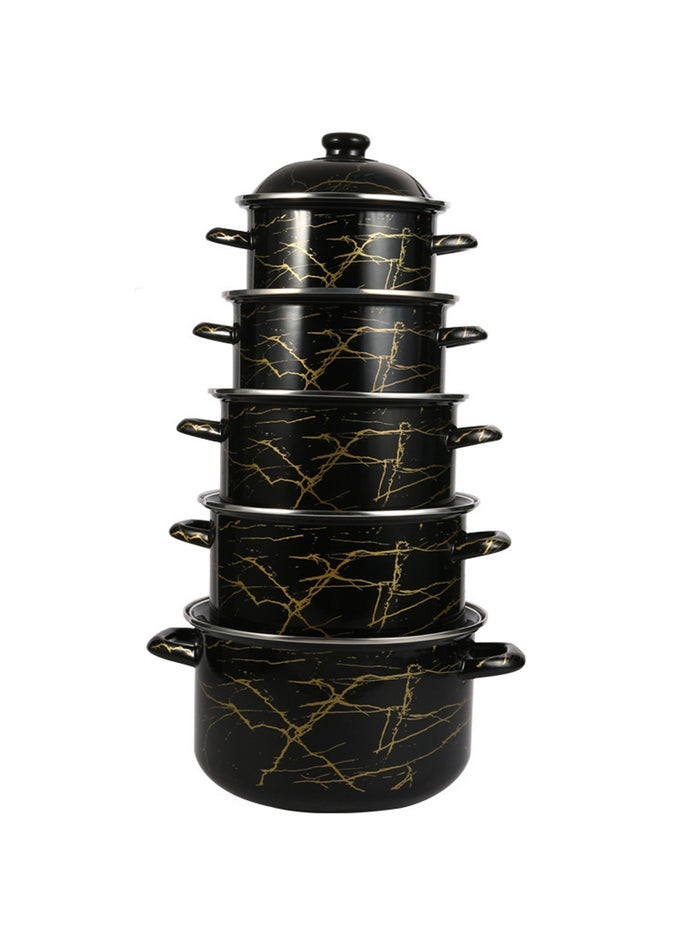 5-PIECE SET OF MARBLE ENAMEL THICKENED STRAIGHT SOUP POT WITH DOUBLE EARS 18/20/22/24/26CM