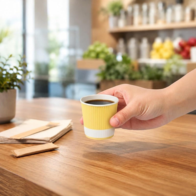 Restaurantware -4 Ounce Paper Coffee Cups, 25 Ripple Wall Disposable Paper Cups - Leakproof, Recyclable, Light Yellow Paper Hot Cups, Insulated, Matching Lids Sold Separately - Image 5