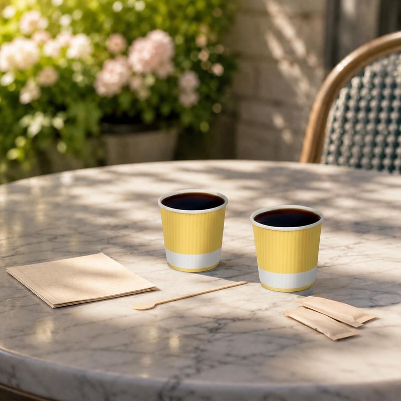Restaurantware -4 Ounce Paper Coffee Cups, 25 Ripple Wall Disposable Paper Cups - Leakproof, Recyclable, Light Yellow Paper Hot Cups, Insulated, Matching Lids Sold Separately - Image 4