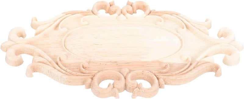 Wood Carved Door Applique 20x11cm Unpainted Wooden Embellishment for Cabinet Furniture DIY Bed Door Decor - Image 1