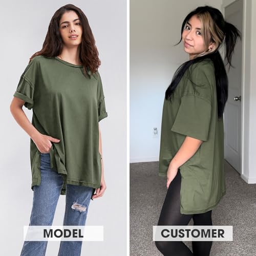 EXLURA Womens Summer Oversized T Shirts 2025 Casual Short Sleeve Loose Maternity Tops Crewneck Tunic Plus Gym Workout Top Army Green - Image 2