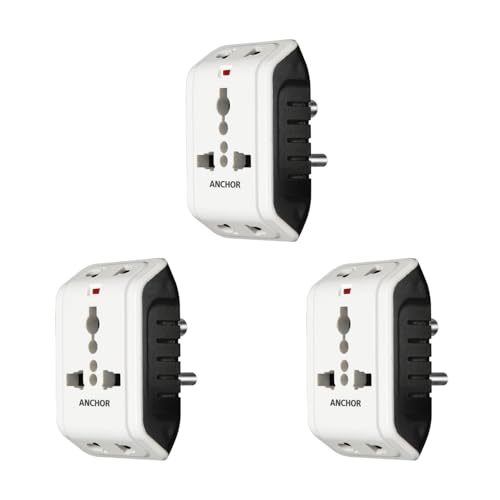 ANCHOR 6A 3 Pin Multi Plug Socket Travel Adapter with Universal Socket, 3 Pin Multi Plug Extension Socket (White - PK3) - Image 1