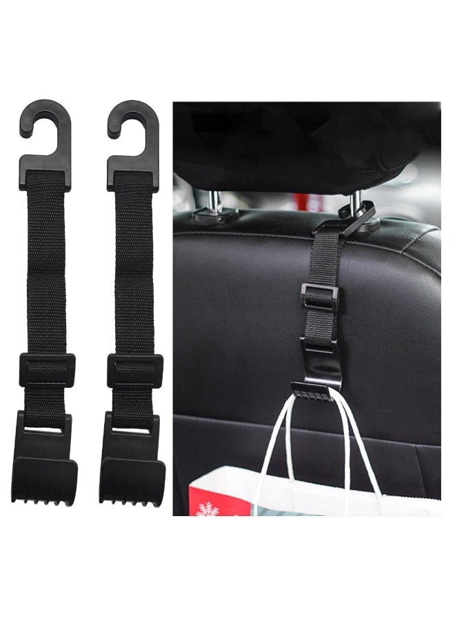 2 PCS Car Seat Headrest Hooks, Adjustable Hanging Storage Organizer for Auto Back Seat, Universal Vehicle Interior Purse Bags Hanger Accessories for Umbrella Handbag Coat - Image 1