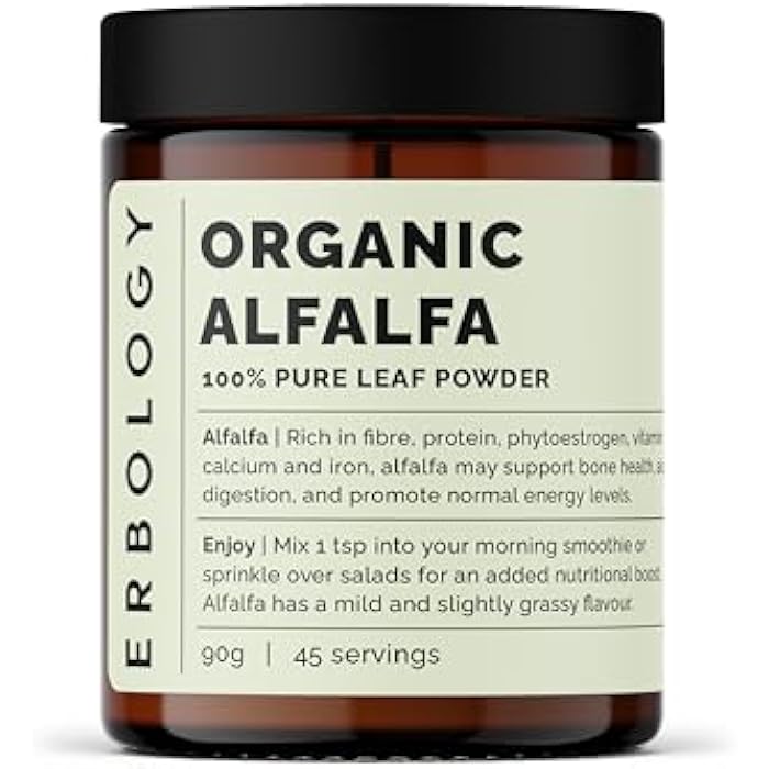 Erbology Organic Alfalfa Powder 3.2 oz - 45 Servings - Supports Bone and Gut Health - Rich in Vitamin A, Calcium and Iron - Sustainably Sourced Straight from Farm - Small Batch - Vegan - GMO-Free - Image 1