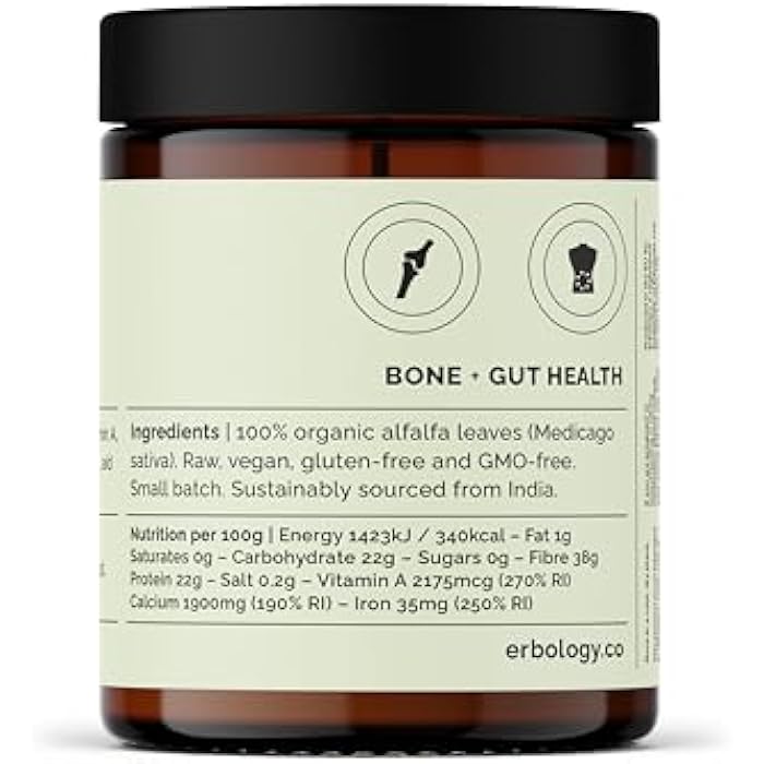 Erbology Organic Alfalfa Powder 3.2 oz - 45 Servings - Supports Bone and Gut Health - Rich in Vitamin A, Calcium and Iron - Sustainably Sourced Straight from Farm - Small Batch - Vegan - GMO-Free - Image 2