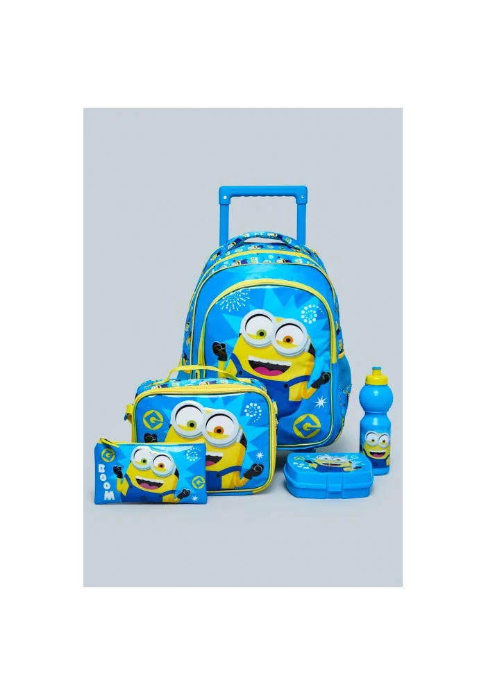 R&b 5 Pack Minions Print Trolley Backpack Set - 16"