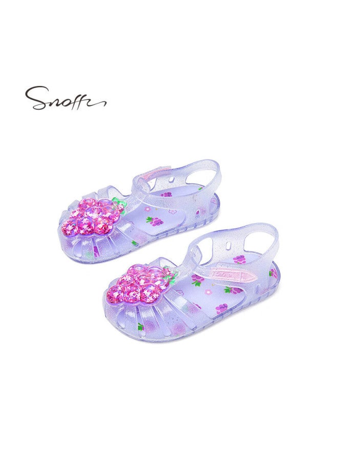 Snoffy Girls' Sandals, Summer Children's Jelly Shoes, Soft Sole, Anti-collision, Baby Closed-toe Sandals, Beach Shoes, Grape Purple, Size 28 - Image 4