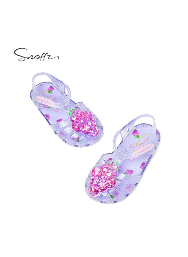 Snoffy Girls' Sandals, Summer Children's Jelly Shoes, Soft Sole, Anti-collision, Baby Closed-toe Sandals, Beach Shoes, Grape Purple, Size 28 - Image 1