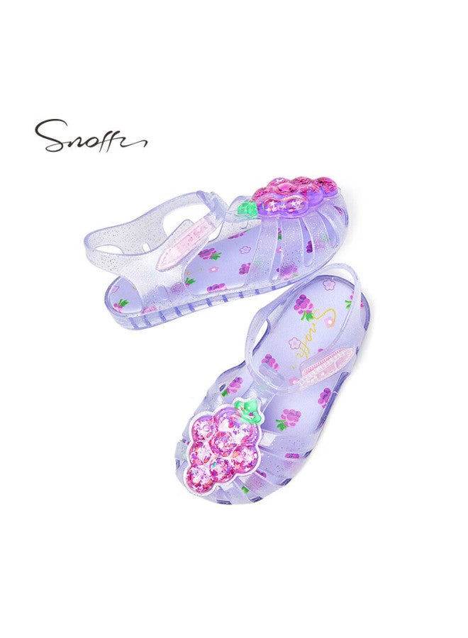 Snoffy Girls' Sandals, Summer Children's Jelly Shoes, Soft Sole, Anti-collision, Baby Closed-toe Sandals, Beach Shoes, Grape Purple, Size 28 - Image 5