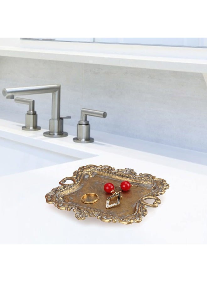 Deceram Vintage Gold Small Jewelry Tray Engagement Wedding Rustic Ring Dish Plate Antique Earring Necklace Tray Cute Trinket Dish Gift Decorative Little Jewelry Display Trays - Image 5