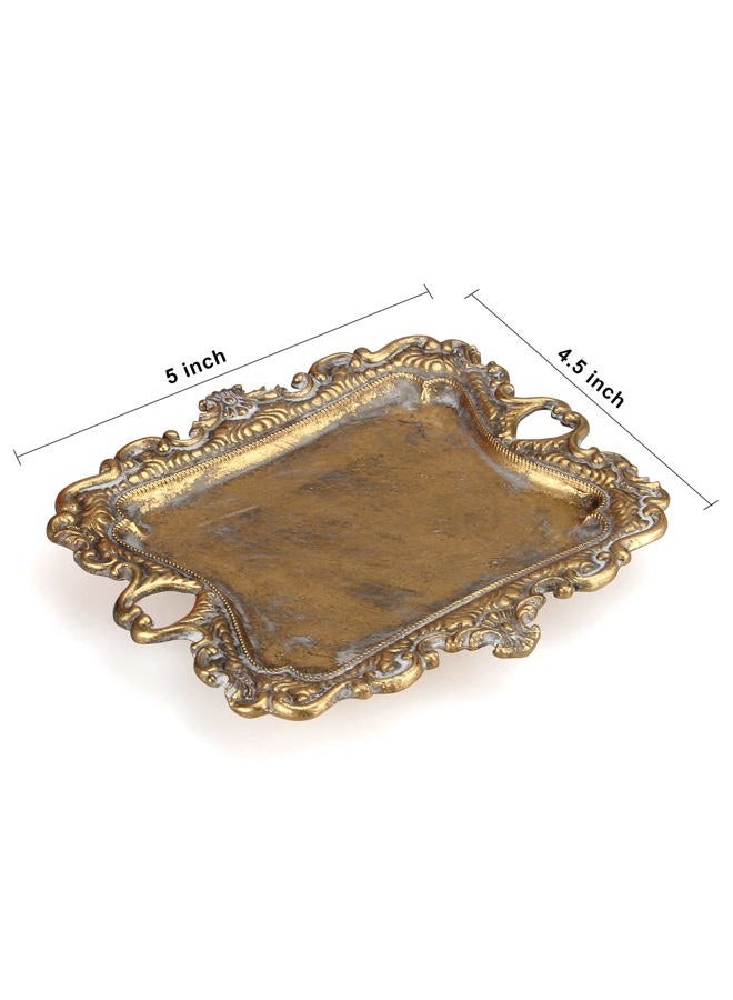 Deceram Vintage Gold Small Jewelry Tray Engagement Wedding Rustic Ring Dish Plate Antique Earring Necklace Tray Cute Trinket Dish Gift Decorative Little Jewelry Display Trays - Image 3