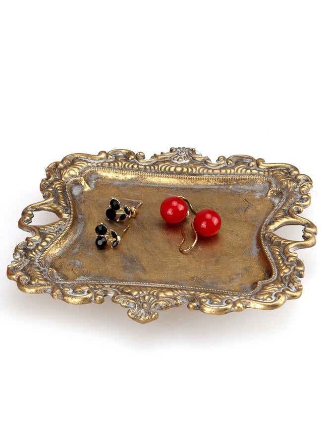 Deceram Vintage Gold Small Jewelry Tray Engagement Wedding Rustic Ring Dish Plate Antique Earring Necklace Tray Cute Trinket Dish Gift Decorative Little Jewelry Display Trays - Image 1