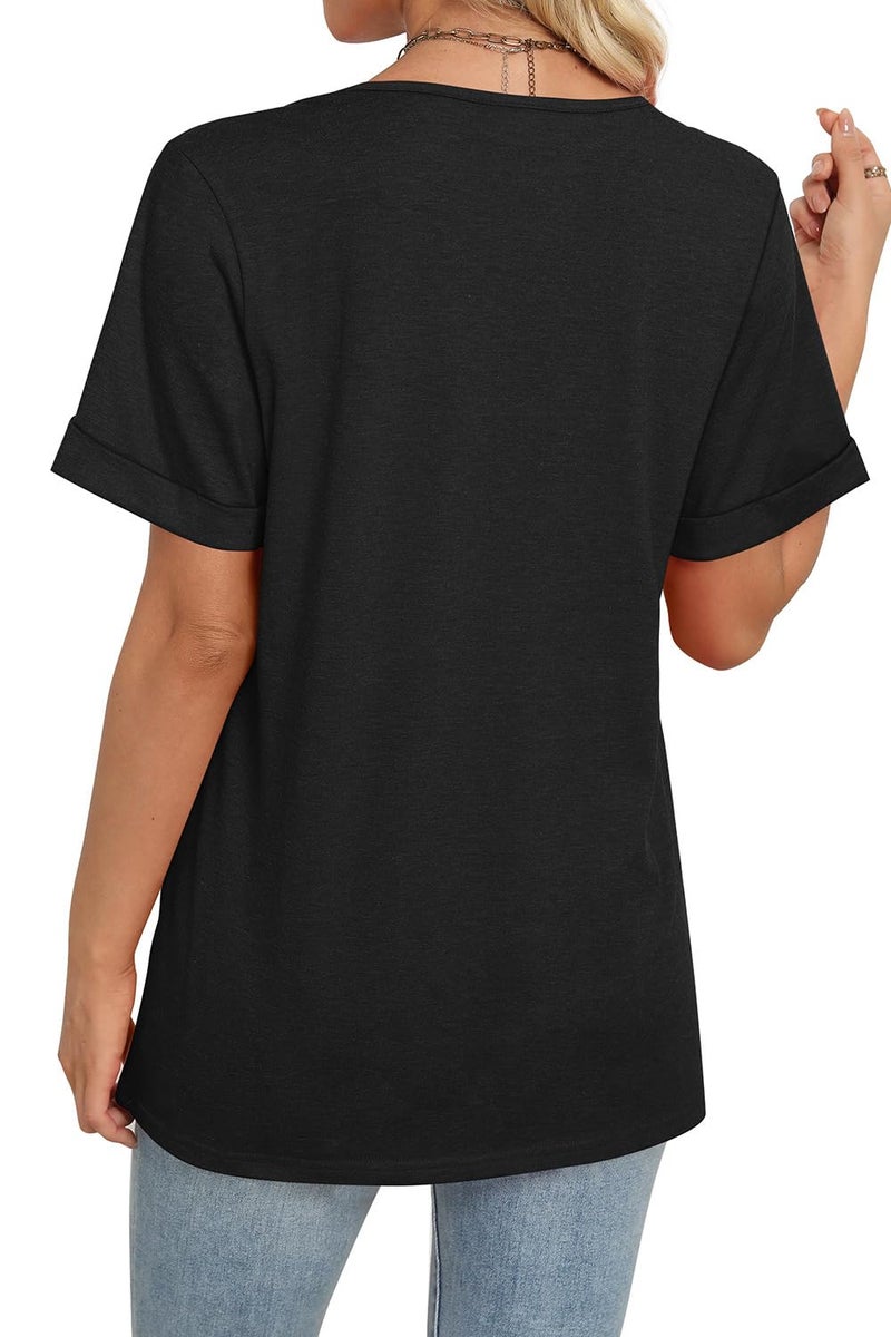 WIHOLL V Neck T Shirts for Women Loose Fit Casual Summer Tops Short Sleeve Shirts Trendy Clothing Fashion 2026 Black M - Image 5