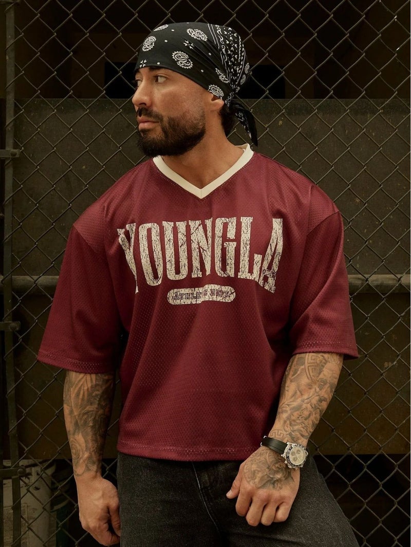 Youngla American Style Trendy Brand Oversized T-Shirt Men'S Sports Fitness Quick-Drying Breathable Large Mesh Printed Short-Sleeved Top - Image 3