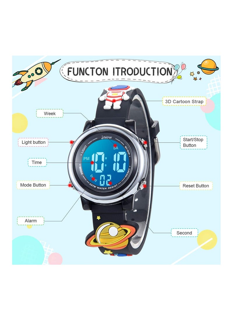 SYOSI - Kids Digital Luminous Watches for Girls Boys 3D Cartoon 7 Color Lights Waterproof Sport Outdoor LED Electronic Wrist Watch with Alarm Stopwatch Wristwatch 3 to 12 Years Children - Image 1