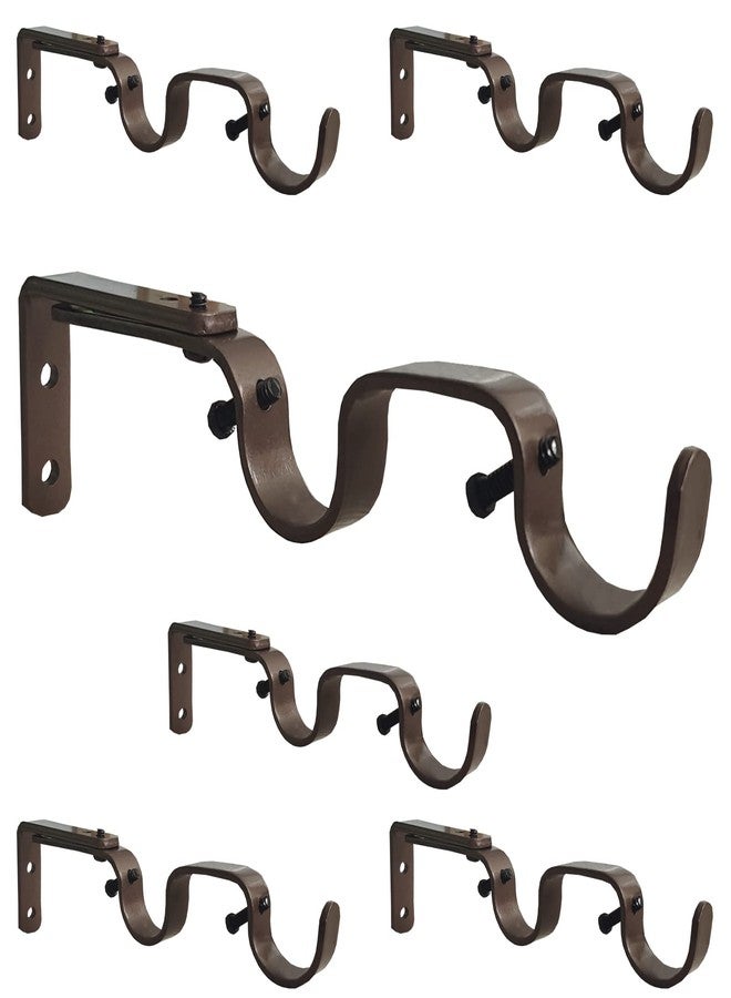 Kowibcl Heavy Duty Curtain Rod Brackets, Fits up to 1 inch Rods, Adjustable Double Curtain Rod Holders, Set of 6, Bronze - Image 1