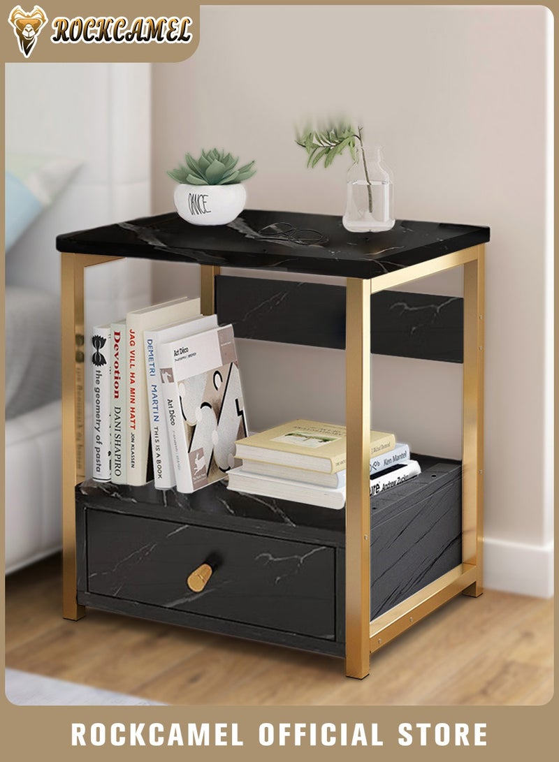 ROCKCAMEL Nightstand With Drawer, Bedside Table, Wood End Table, Modern Night Stand for Bedroom, Closet, Entryway, College Dorm - Image 1