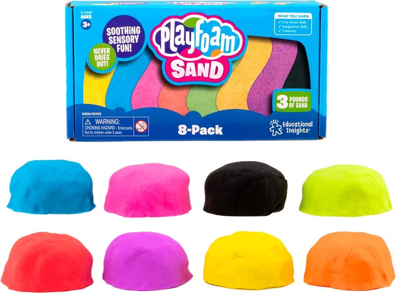 إديوكيشنال إنسايتس مجموعة Playfoam Sand التعليمية المكونة من 8 قطع، مجموعة رمل للعب، 8 ألوان متنوعة، كل قطعة 6 أونصات، لعبة حسية للأطفال، أساسيات الفصول الدراسية الابتدائية، للأعمار من 3 سنوات فما فوق - Image 1