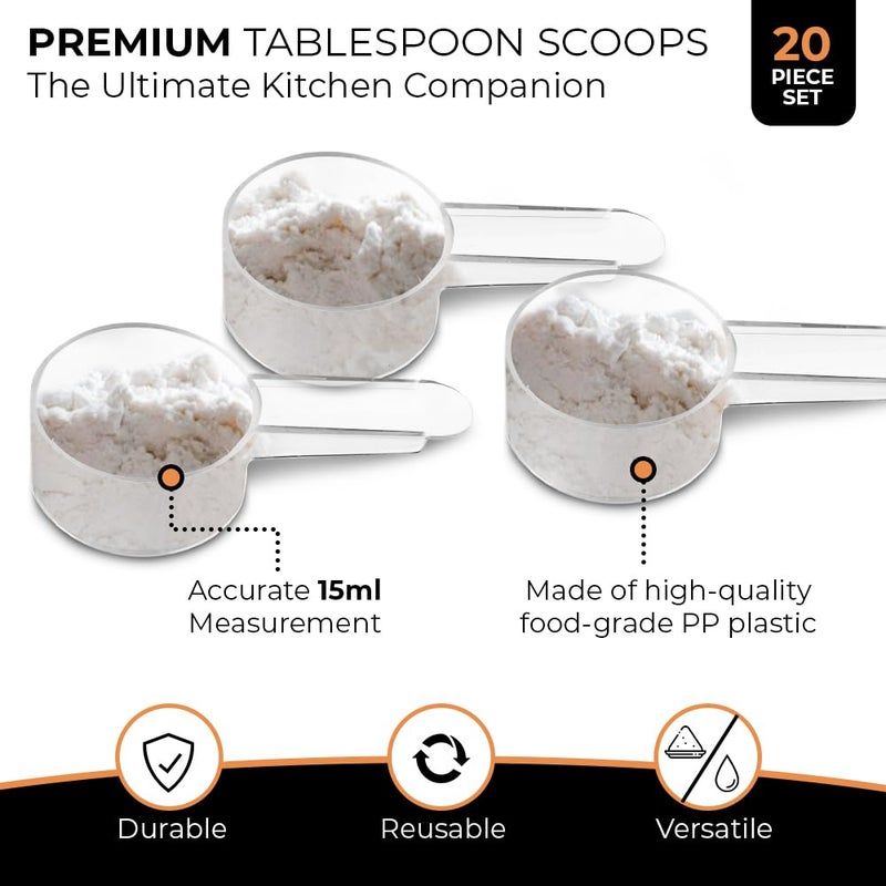 Existing Beauty 20 Pack Tablespoon Measuring Spoon Set with Short Handle Coffee Scoop - 1 Tablespoon (15 ML) Clear Plastic Scoops for Coffee, Loose Tea, Protein, Spices, Powders, and Other Dry Goods - Image 2
