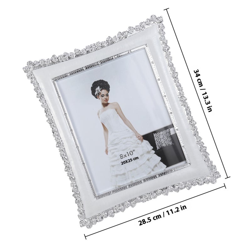 Plated Metal Picture Frame Resin Photo Frame with Rose Decors(White/10 Inch) - Image 2