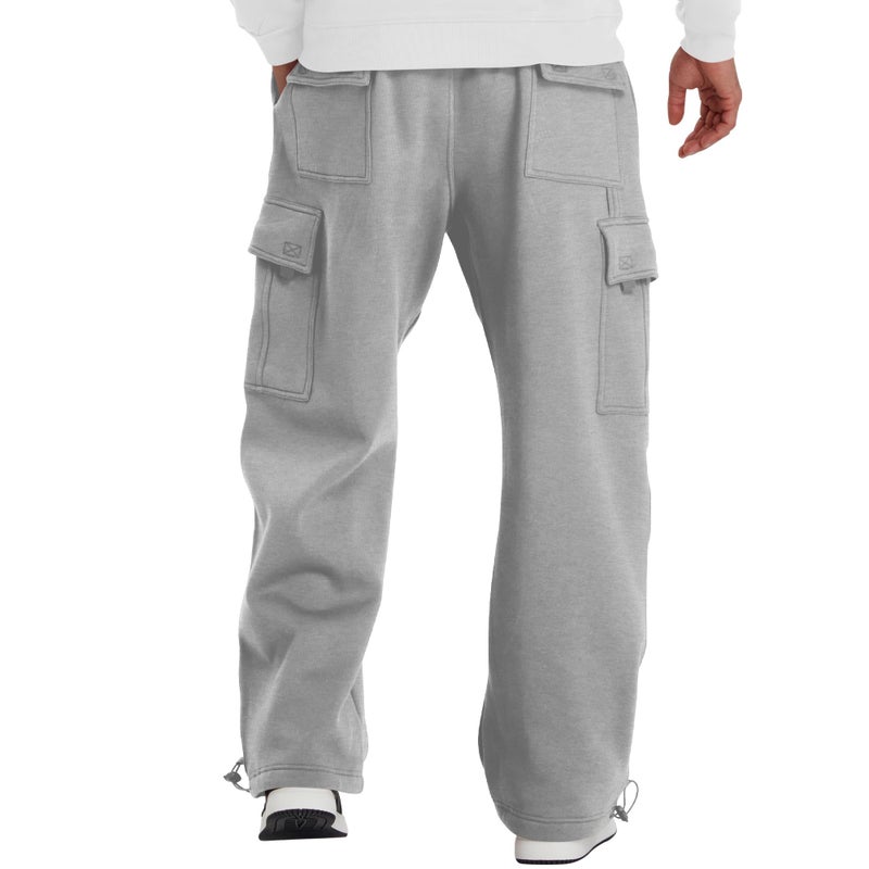 LETAOTAO Mens Heavyweight Fleece Cargo Sweatpants - Baggy Fit Thick Cotton-Blend Fleece Cargo Pants with Adjustable Ankle Drawstring (Heather Gray, XL) - Image 4