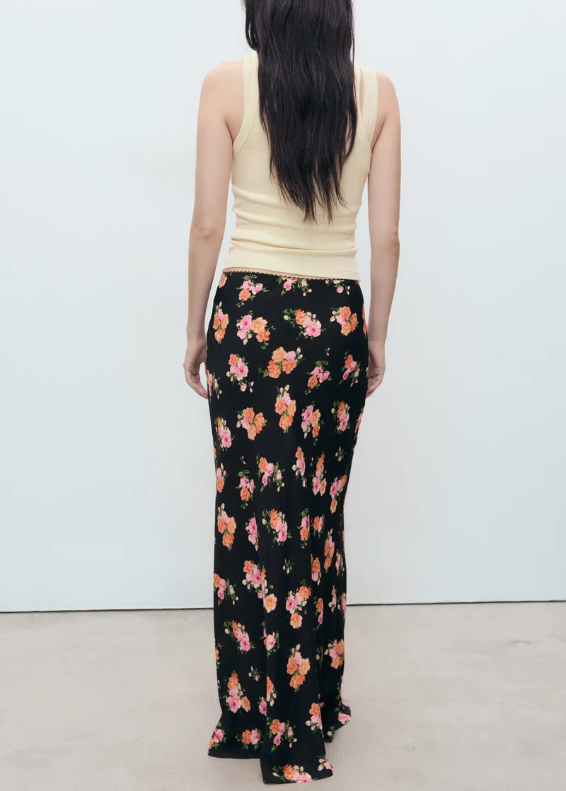 MANGO Floral Skirt With Lace Trim