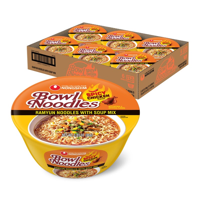 Nongshim Spicy Chicken Noodle Soup Bowl Soup Mix 6 Pack KoreanStyle Ramen Noodle Instant Soup Microwaveable - Image 3