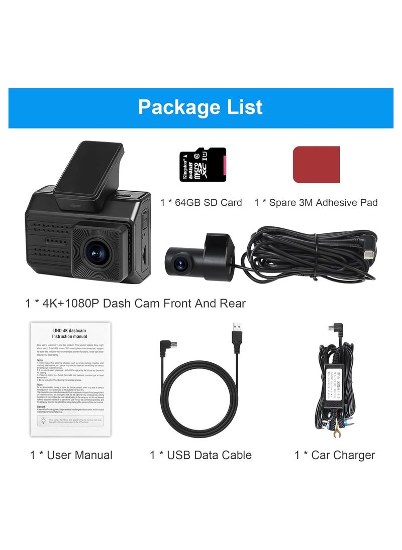 Dash Cam Front And Rear Dual Dash Cam 64gb Sd Card Wide Angle Built In Wifi Dual Dash Camera With Night Vision G Sensor Loop Recording Voice Control 24h Parking Monitor - pzsku/Z0FE0FF047B96F223C004Z/45/_/1716194736/cb1dbcc1-af71-4de7-88fd-860660d02192