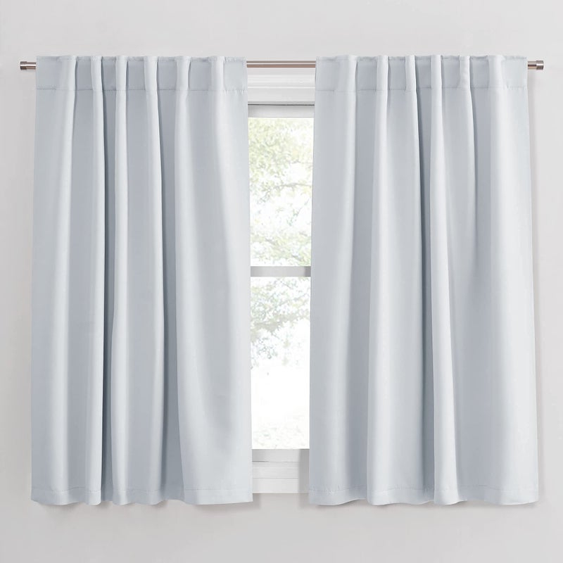 PONY DANCE Room Darkening Curtains  Thermal Insulated Light Block Curtain Drapes with Back Tab Energy Saving for Kitchen 52 Wide x 54 Long Greyish White 2 Pieces - Image 1