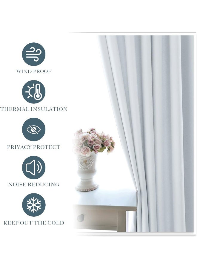 PONY DANCE Room Darkening Curtains  Thermal Insulated Light Block Curtain Drapes with Back Tab Energy Saving for Kitchen 52 Wide x 54 Long Greyish White 2 Pieces - Image 3