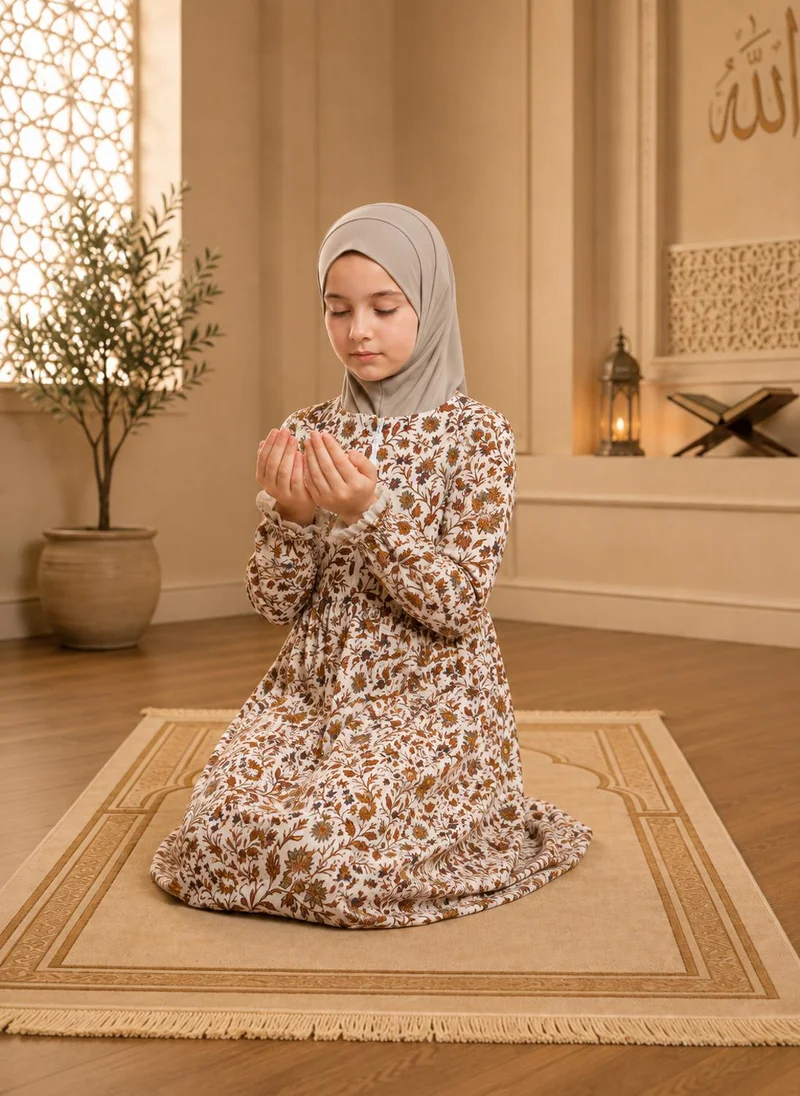 أرتيميا Beige Mughal Printed Girls Prayer dress with Hijab