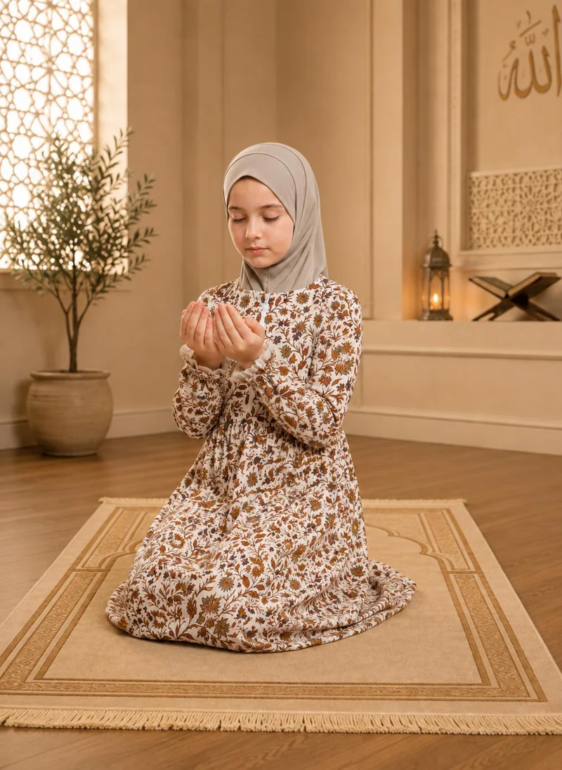 أرتيميا Beige Mughal Printed Girls Prayer dress with Hijab