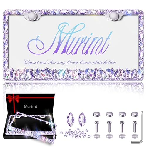 Murimt Purple Bling License Plate Frames 2 Pack Rhinestone Bling License Plate Sparkle Front License Plate Holder Cover Custom Glitter License Plate Frame Bling Car Accessories for Women - Image 1