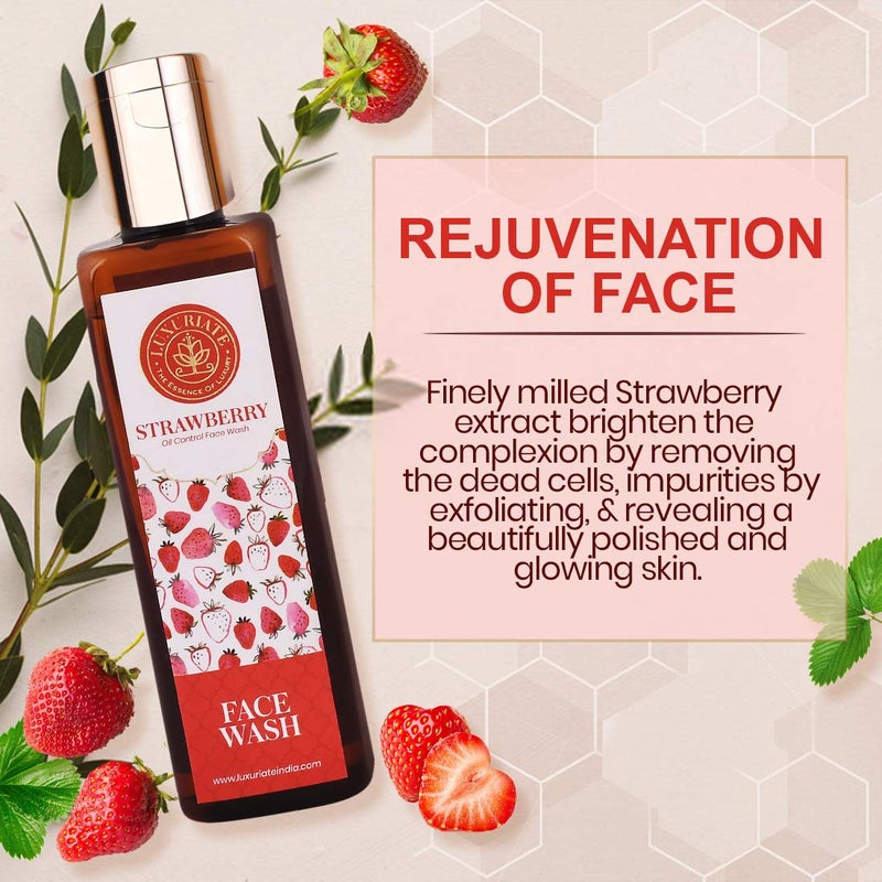 LUXURIATE Strawberry Face Wash Cleanser for Rejuvenation Oil Control Deep Moisturising Facewash For Men and Women Normal to Dry Skin Paraben Alcohol Free 100 ml - Image 2