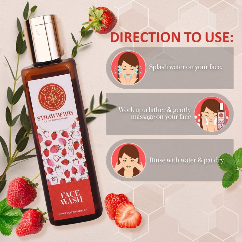 LUXURIATE Strawberry Face Wash Cleanser for Rejuvenation Oil Control Deep Moisturising Facewash For Men and Women Normal to Dry Skin Paraben Alcohol Free 100 ml - Image 3